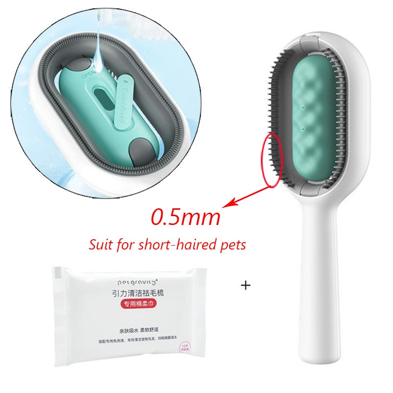 Pet hair removal comb with water tank